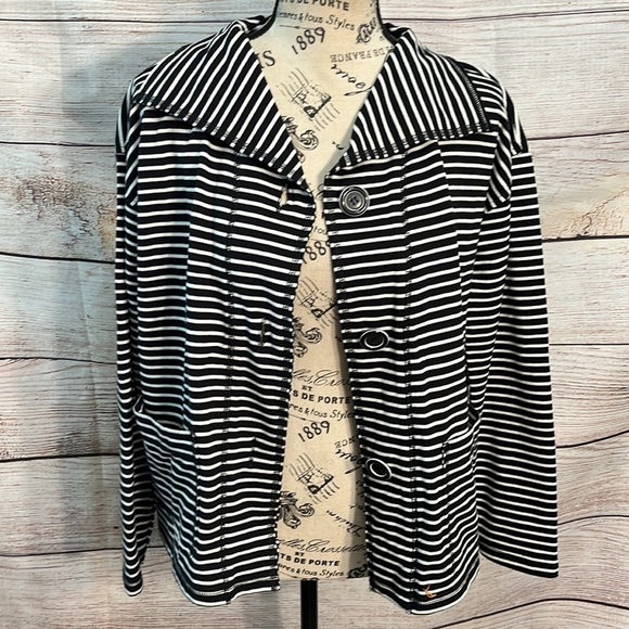 Elliott Lauren Get In Line Knit Jacket Raw Edge Seaming Size XS Black/White - Picture 3 of 13